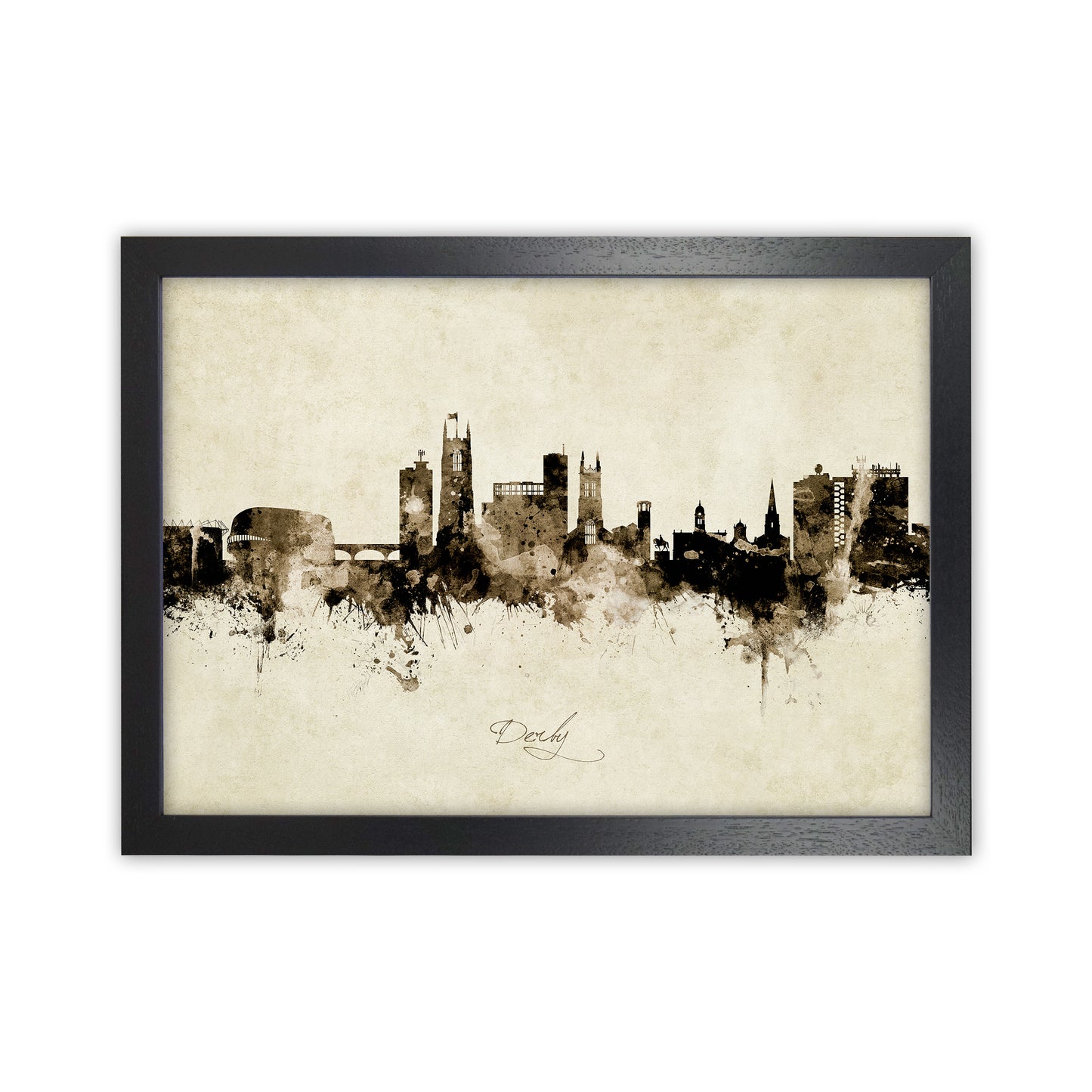 Derby England Skyline Vintage Art Print by Michael Tompsett Black Grain