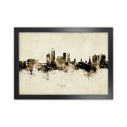 Derby England Skyline Vintage Art Print by Michael Tompsett Black Grain