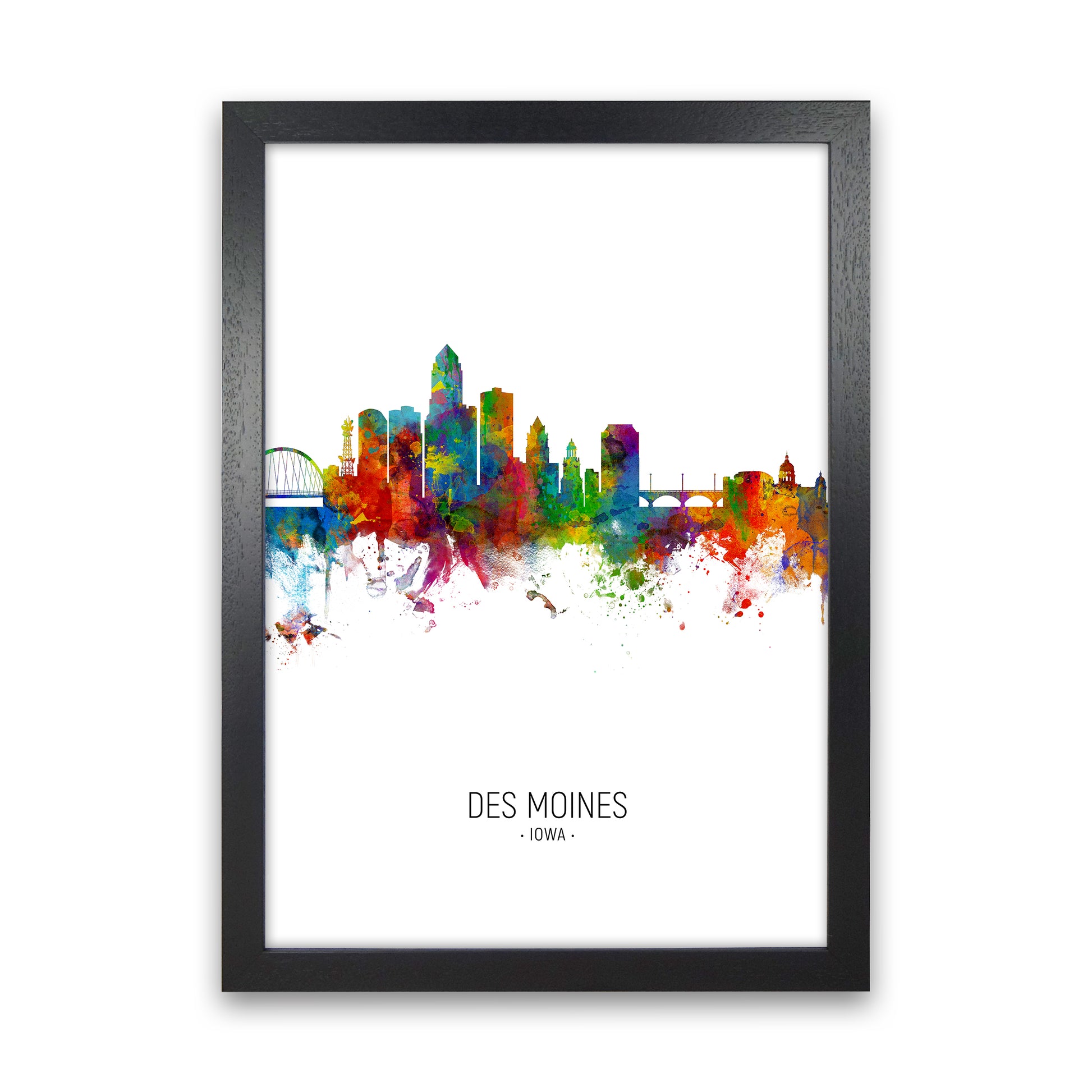 Des Moines Iowa Skyline Portrait Art Print by Michael Tompsett Black Grain