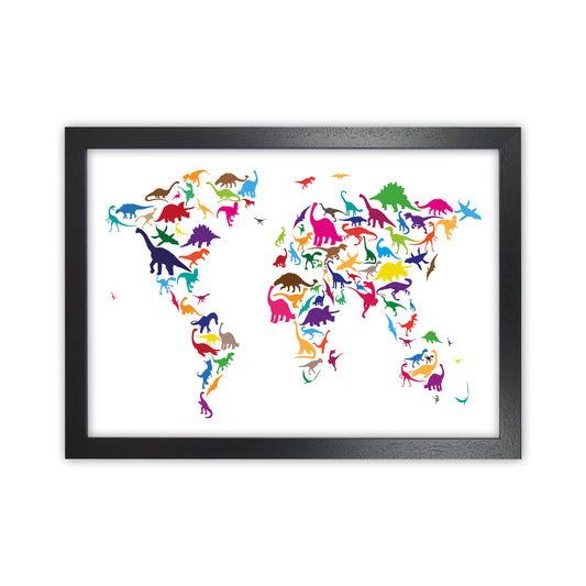 Dinosaur Map Colours Art Print by Michael Tompsett Black Grain