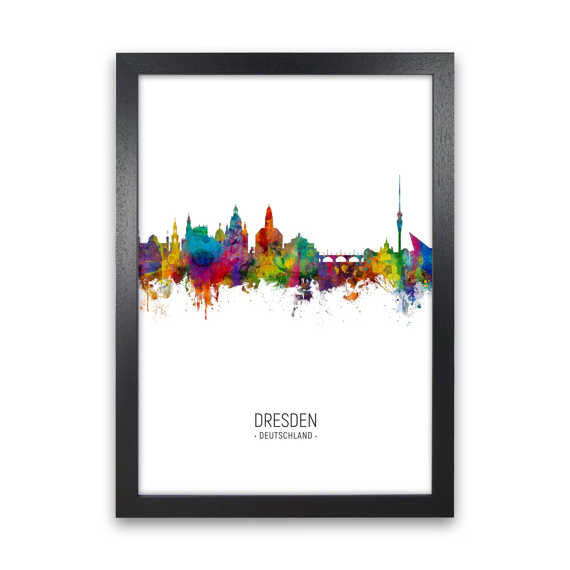 Dresden Germany Skyline Portrait Art Print by Michael Tompsett Black Grain
