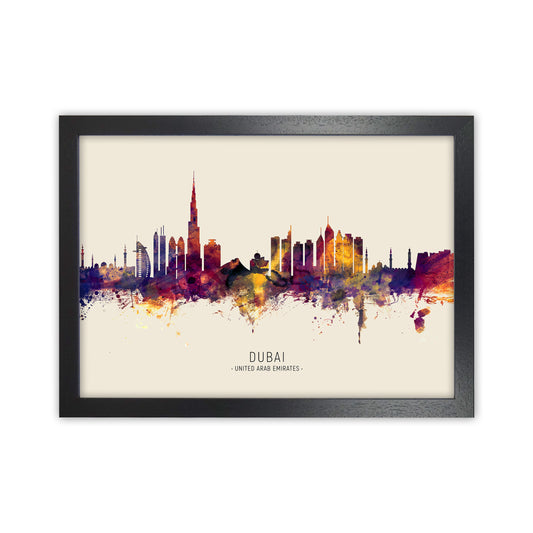 Dubai United Arab Emirates Skyline Autumn City Name Art Print by Michael Tompsett Black Grain