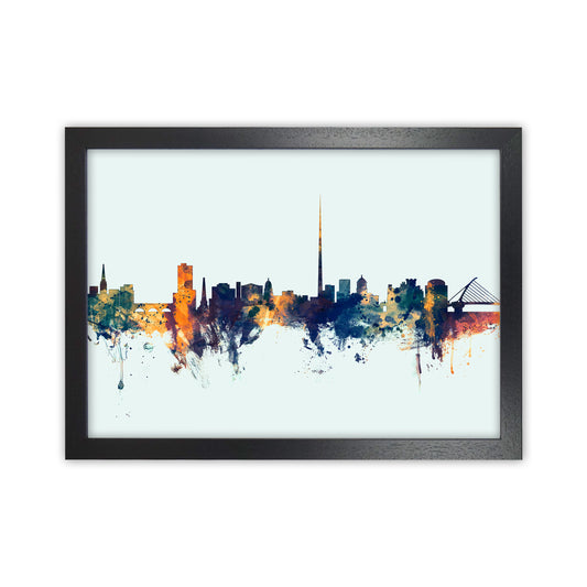 Dublin Ireland Skyline Blue Orange Art Print by Michael Tompsett Black Grain