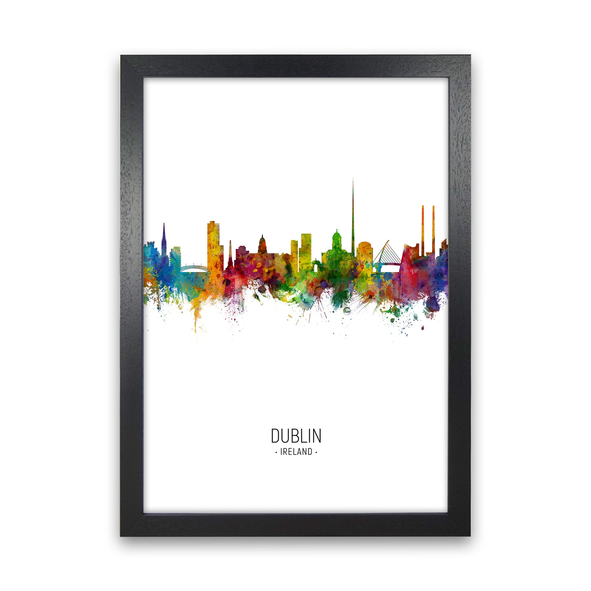 Dublin Ireland Skyline Portrait Art Print by Michael Tompsett Black Grain
