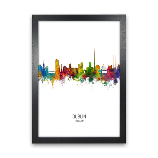 Dublin Ireland Skyline Portrait Art Print by Michael Tompsett Black Grain