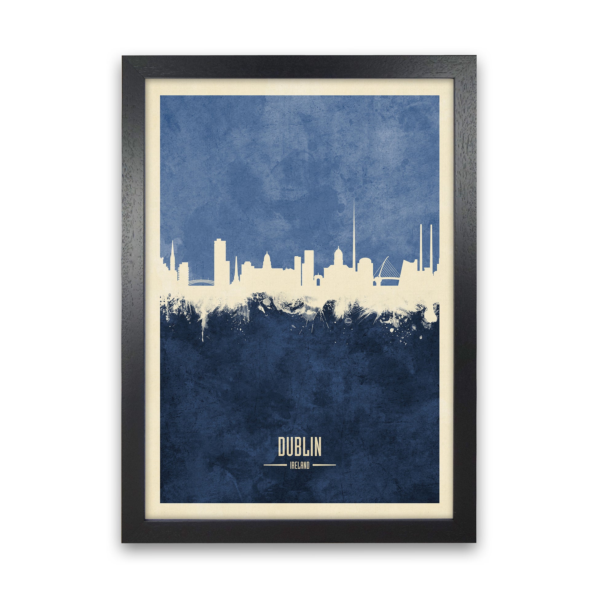 Dublin Ireland Skyline Portrait Navy Art Print by Michael Tompsett Black Grain