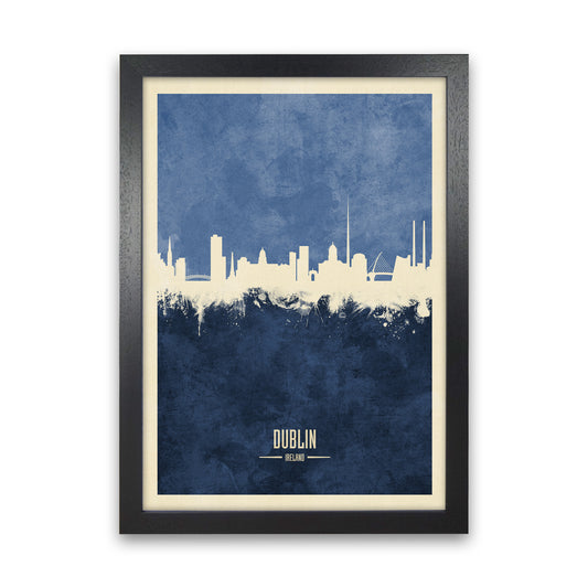 Dublin Ireland Skyline Portrait Navy Art Print by Michael Tompsett Black Grain