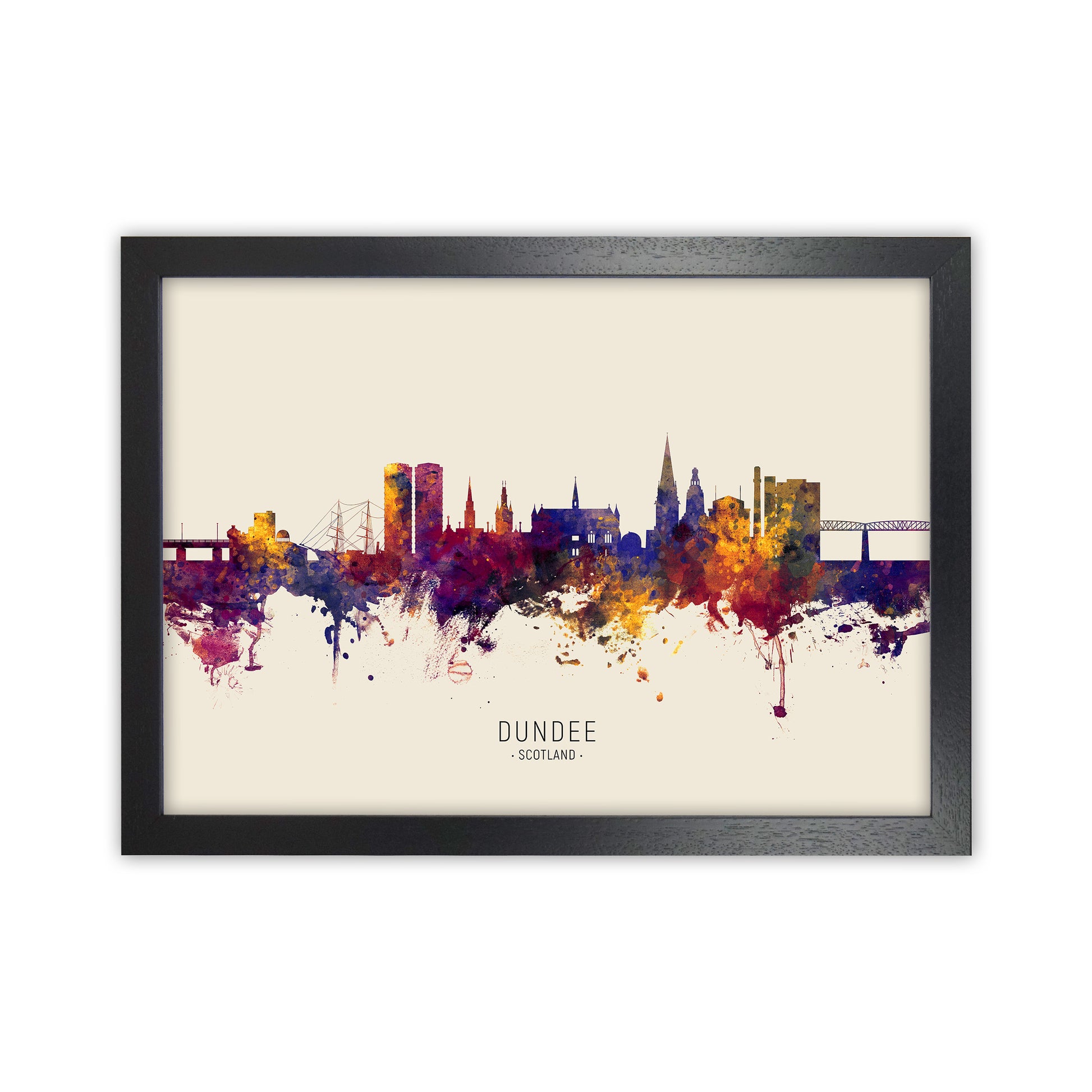 Dundee Scotland Skyline Autumn City Name Art Print by Michael Tompsett Black Grain