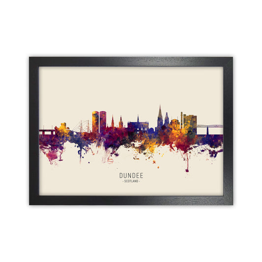 Dundee Scotland Skyline Autumn City Name Art Print by Michael Tompsett Black Grain