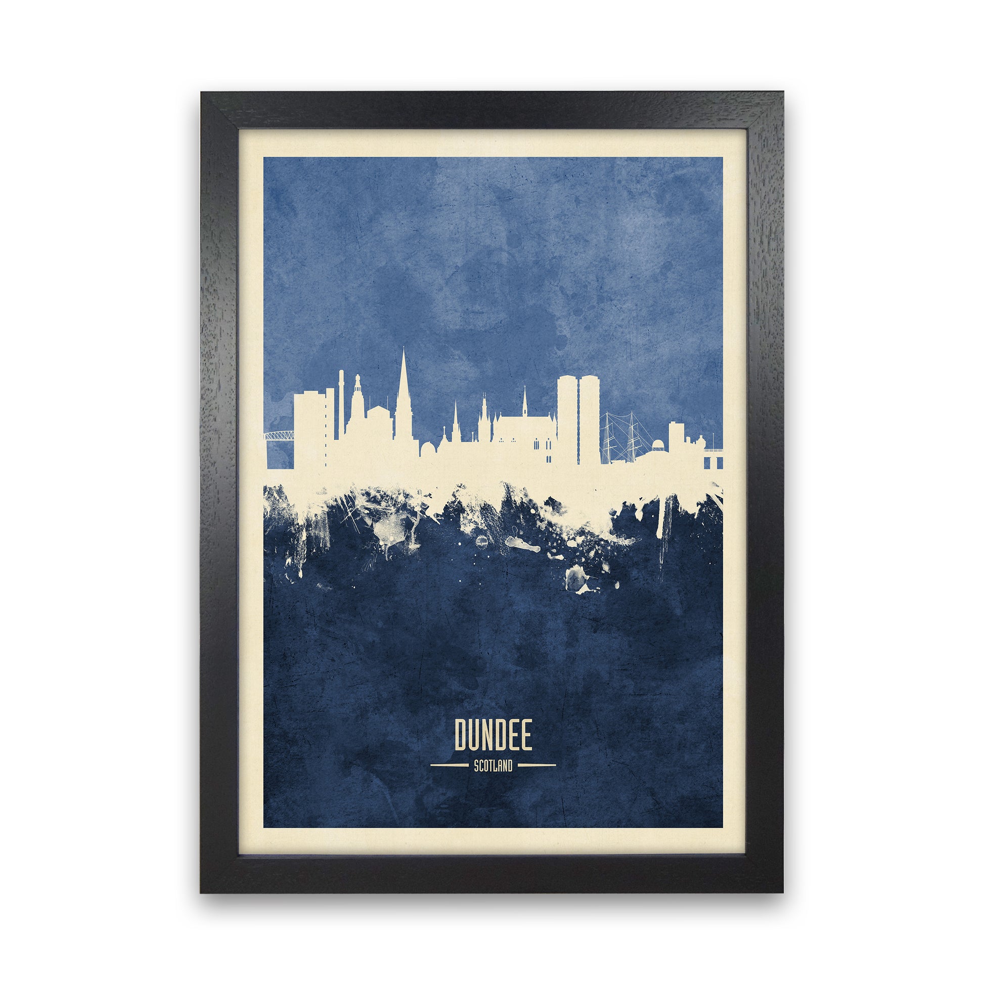 Dundee Scotland Skyline Portrait Navy Art Print by Michael Tompsett Black Grain