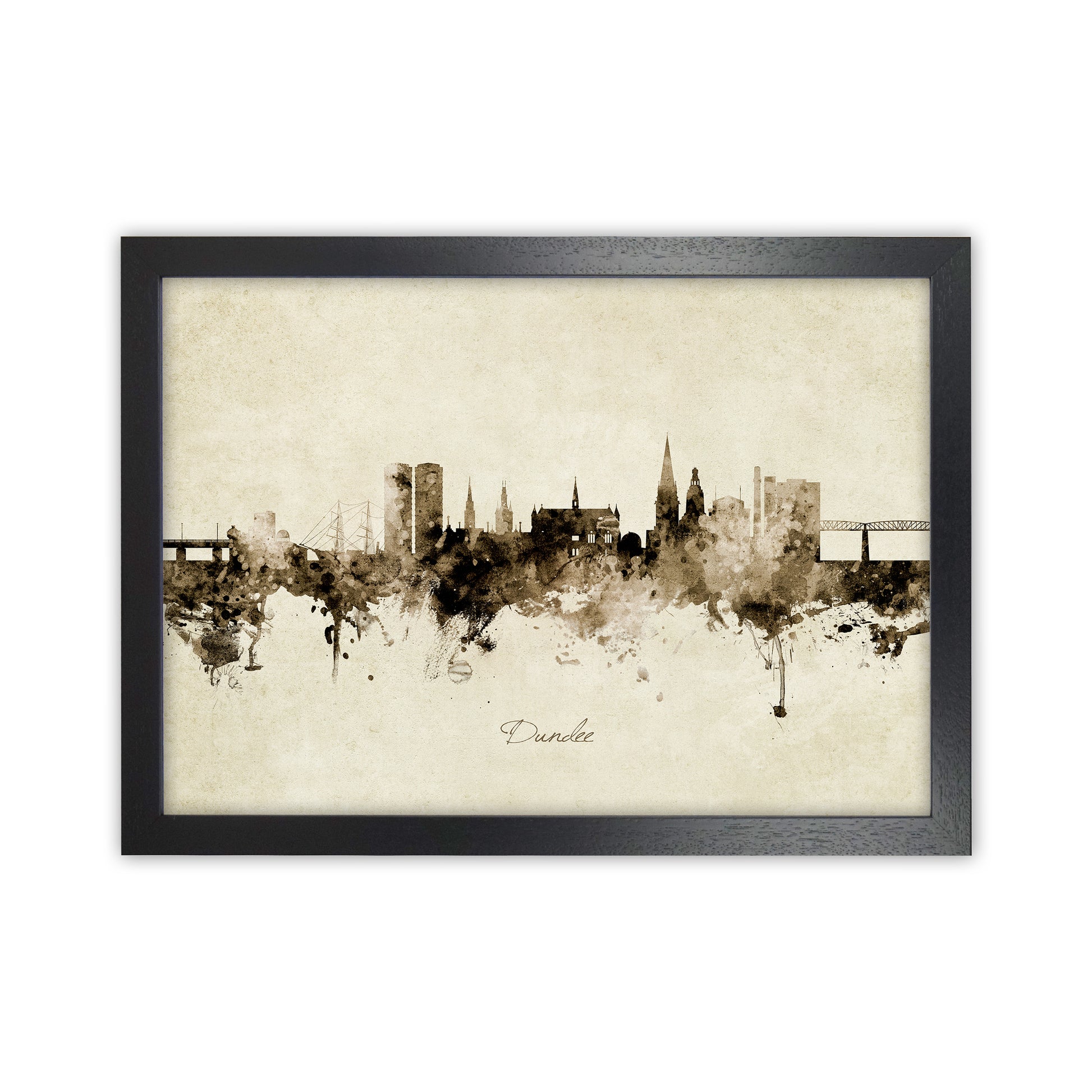 Dundee Scotland Skyline Vintage Art Print by Michael Tompsett Black Grain