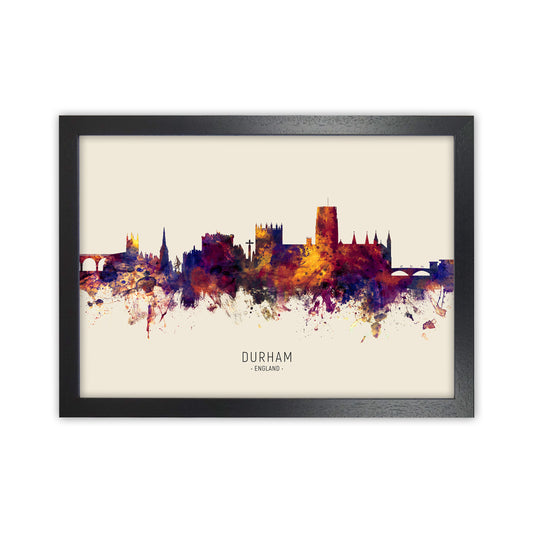 Durham England Skyline Autumn City Name Art Print by Michael Tompsett Black Grain