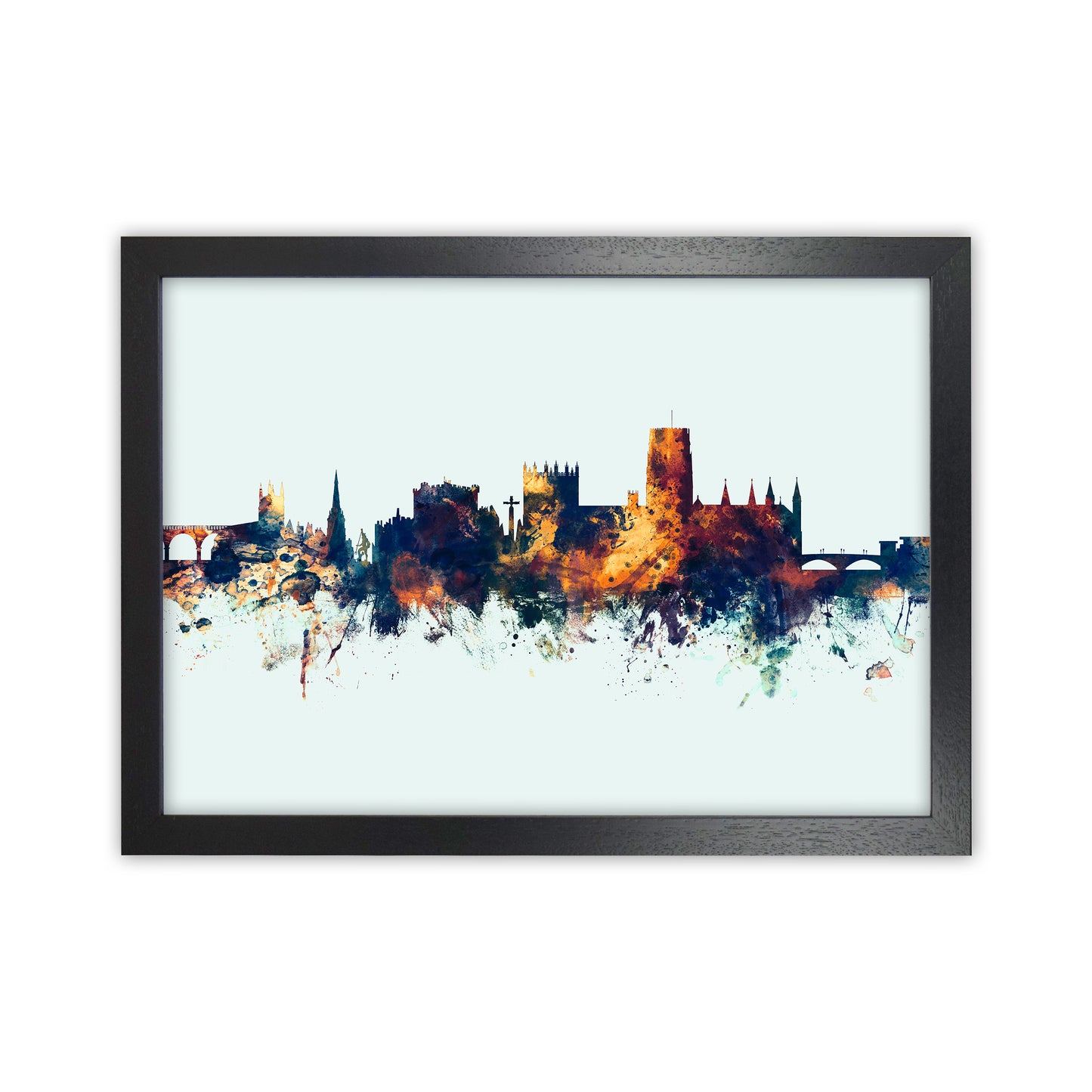 Durham England Skyline Blue Orange Art Print by Michael Tompsett Black Grain