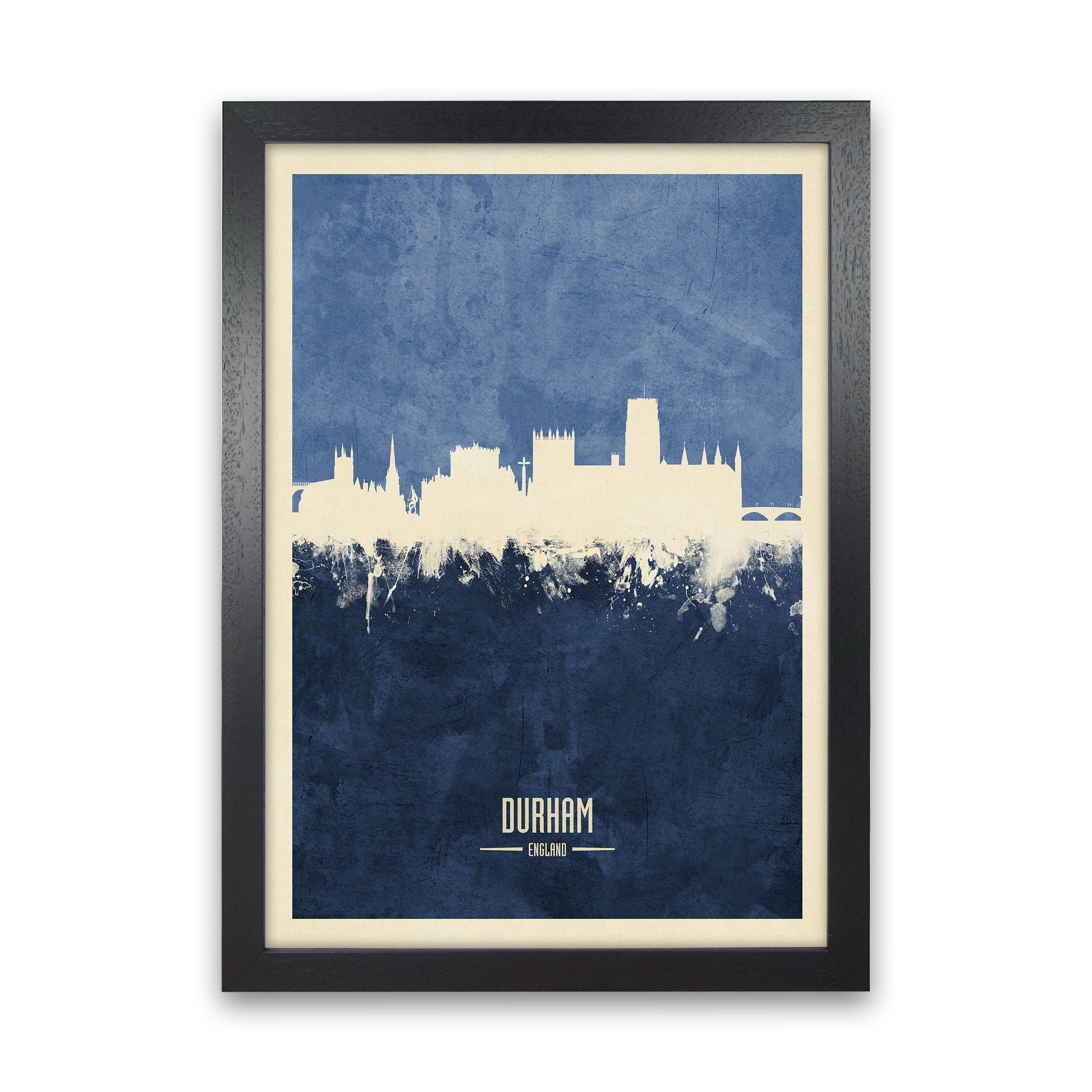 Durham England Skyline Portrait Navy Art Print by Michael Tompsett Black Grain