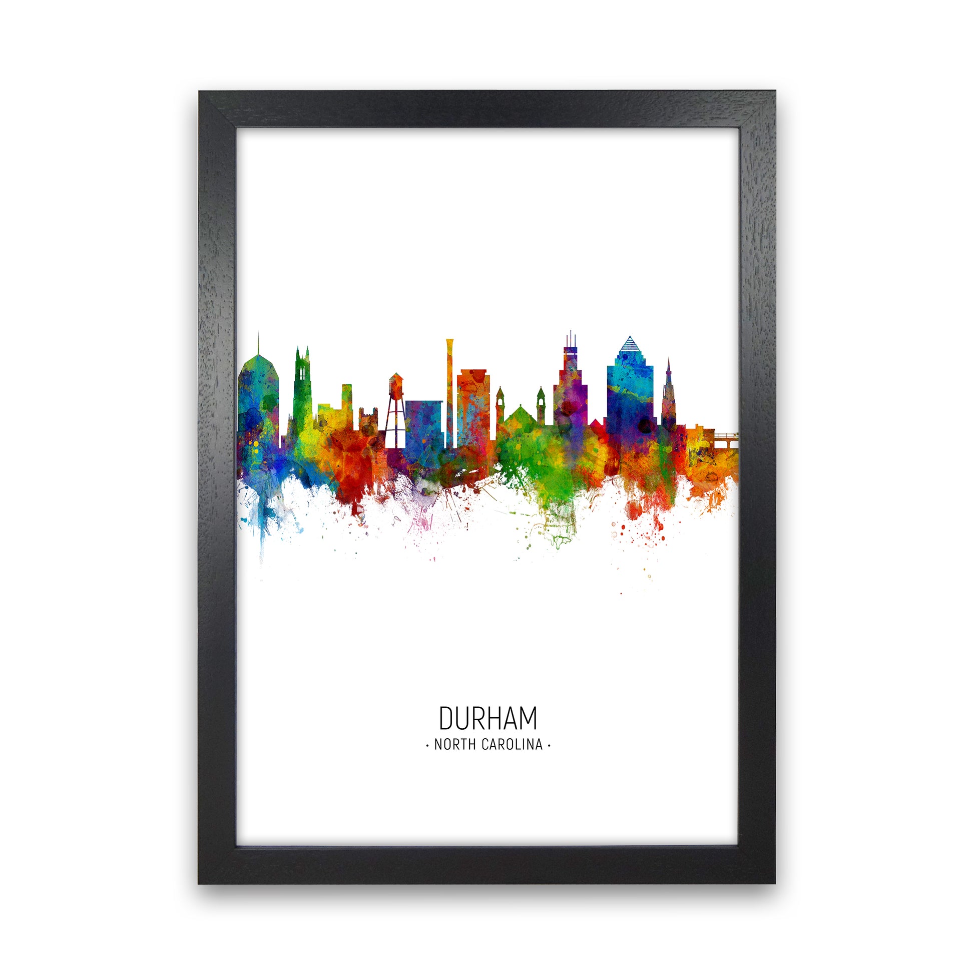 Durham North Carolina Skyline Portrait Art Print by Michael Tompsett Black Grain