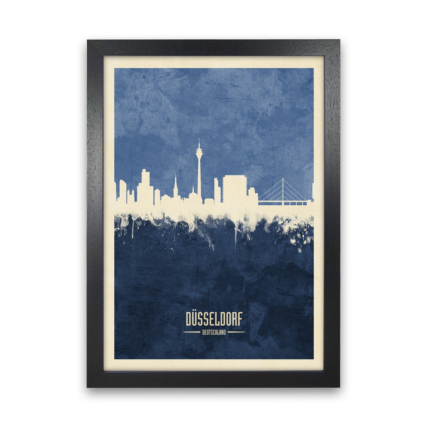 Dusseldorf Germany Skyline Portrait Navy Art Print by Michael Tompsett Black Grain