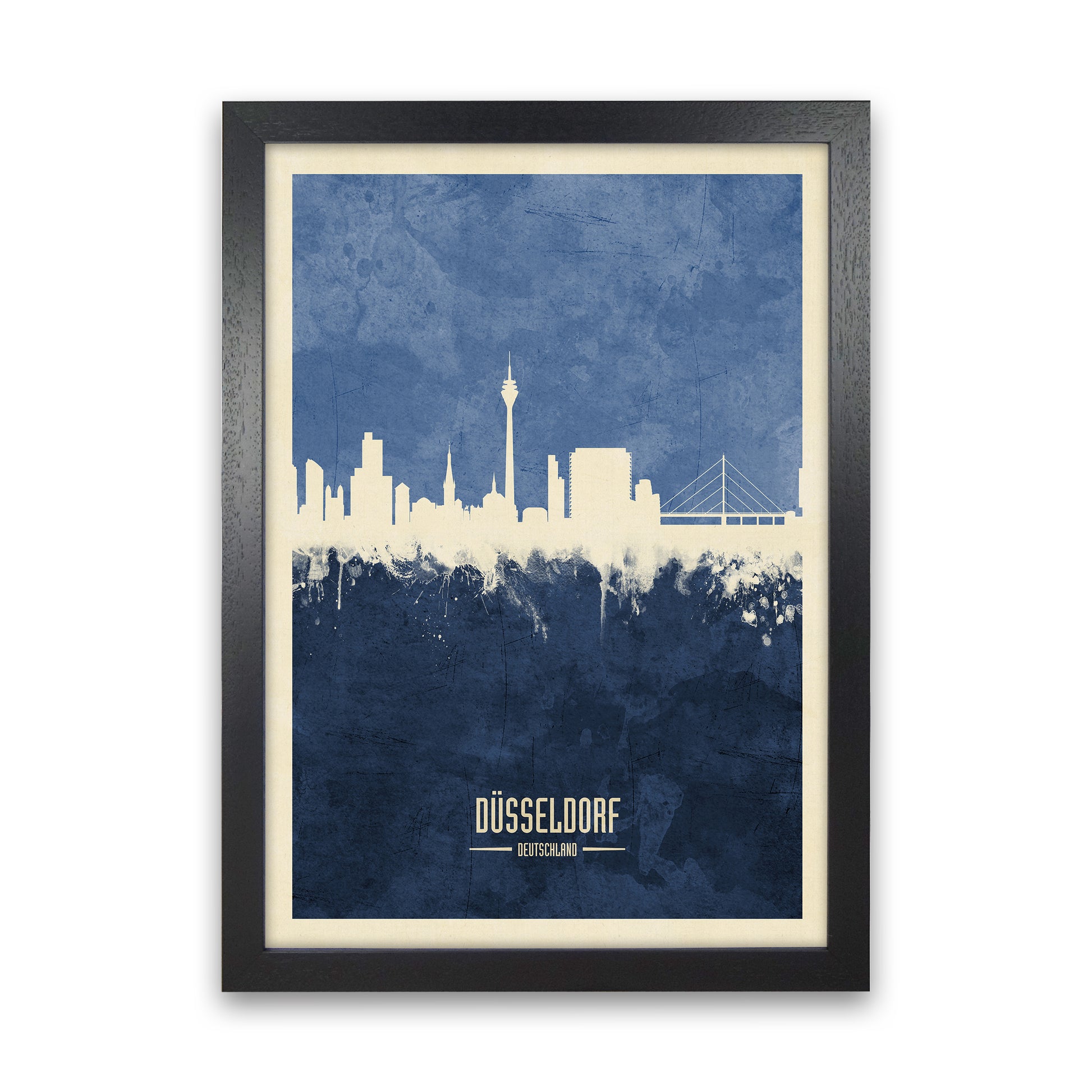 Dusseldorf Germany Skyline Portrait Navy Art Print by Michael Tompsett Black Grain