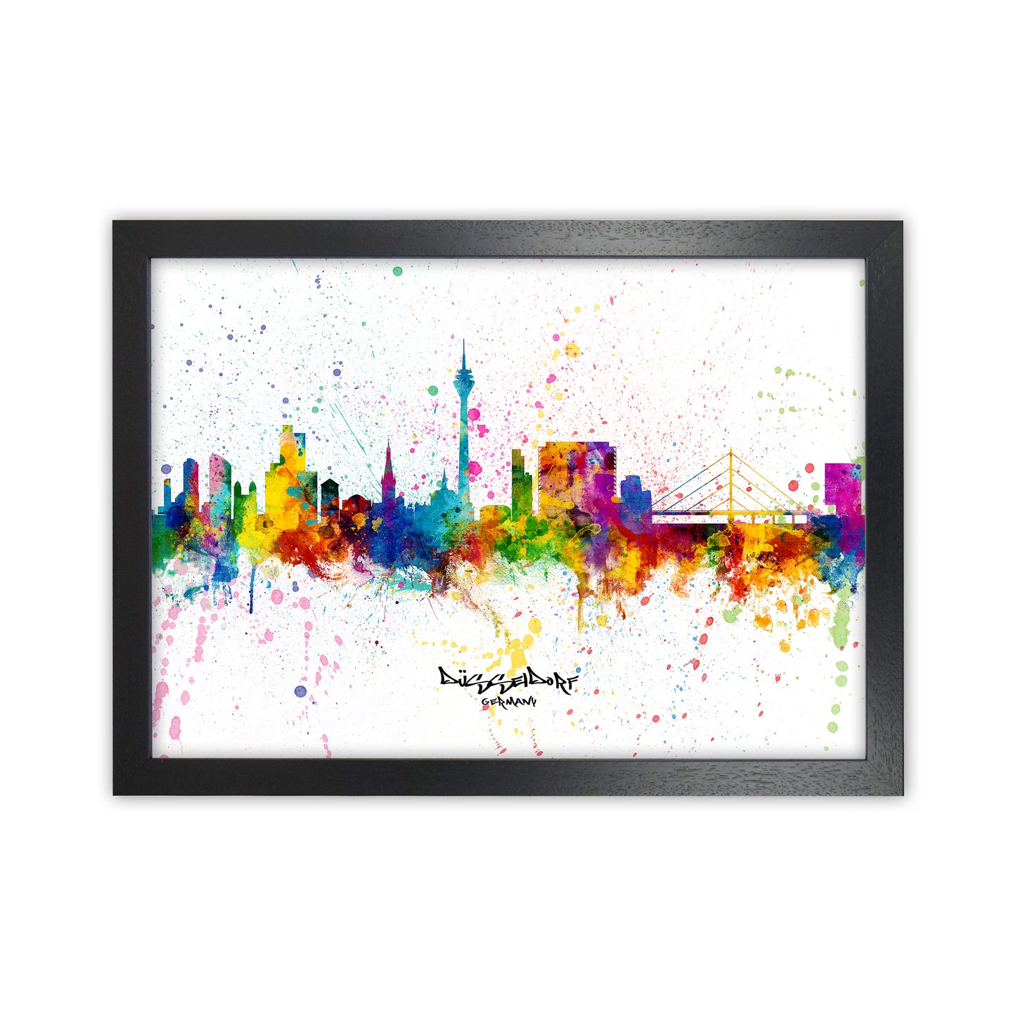 Dusseldorf Germany Skyline Splash Art Print by Michael Tompsett Black Grain
