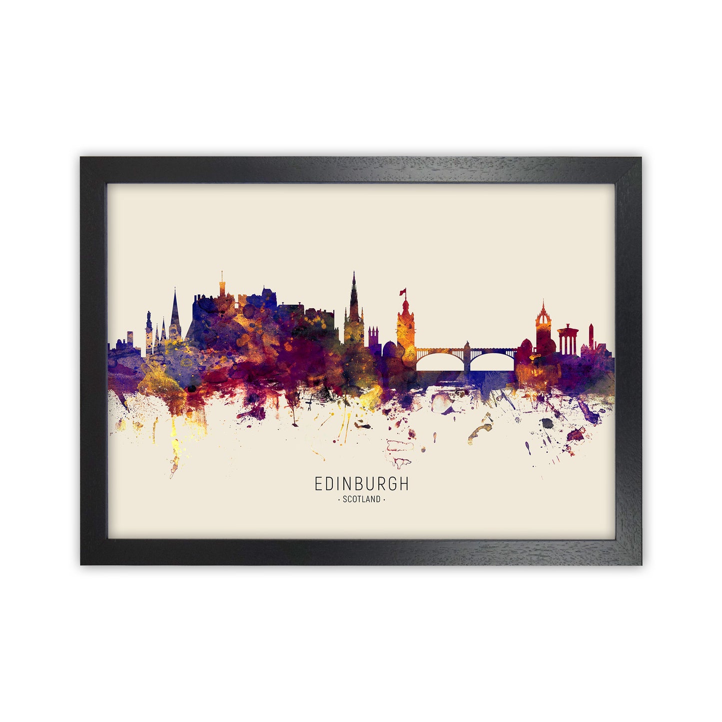 Edinburgh Scotland Skyline Autumn City Name Art Print by Michael Tompsett Black Grain