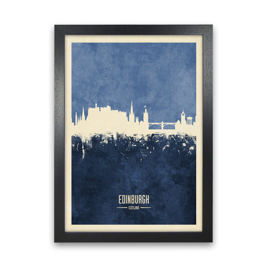 Edinburgh Scotland Skyline Portrait Navy Art Print by Michael Tompsett Black Grain