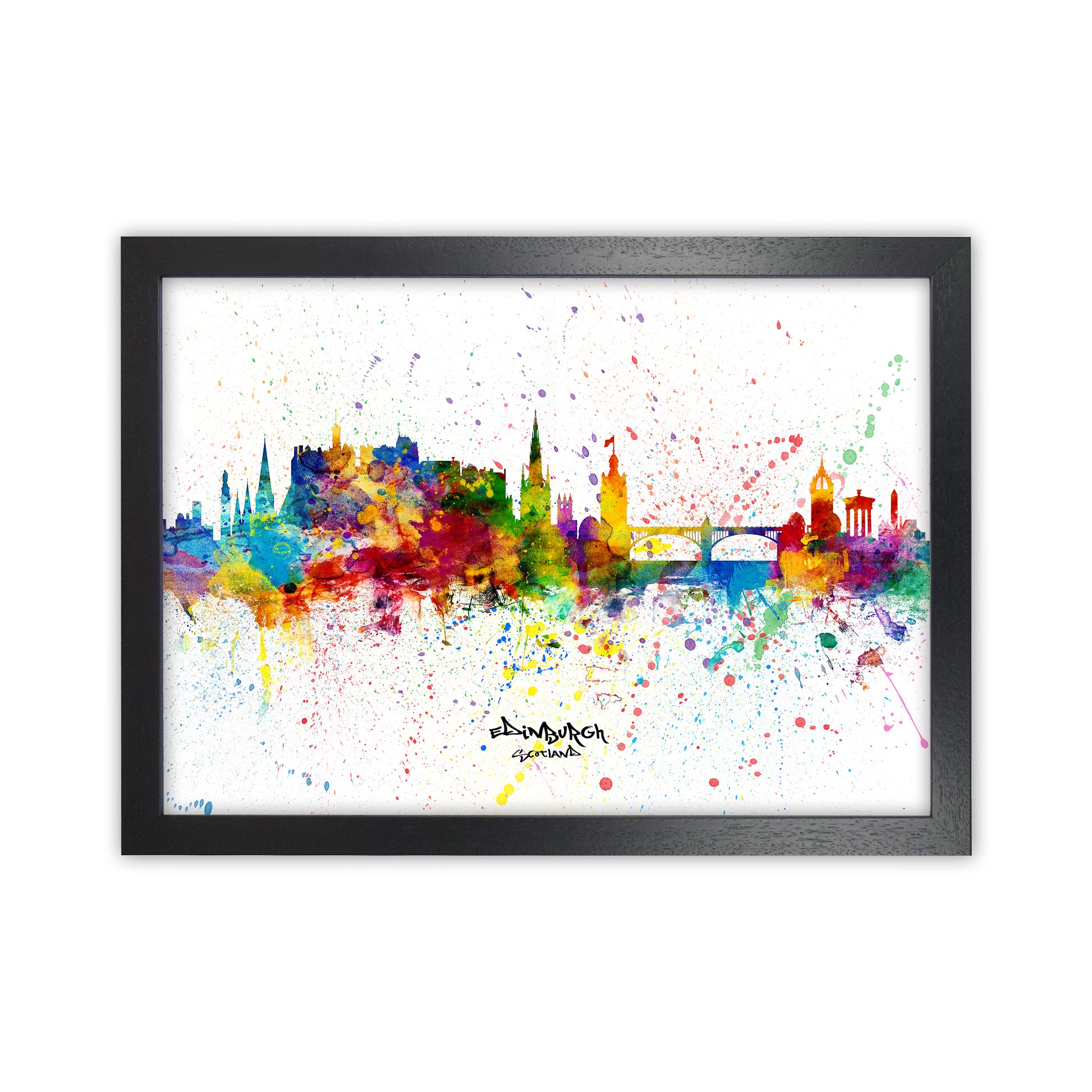 Edinburgh Scotland Skyline Splash Art Print by Michael Tompsett Black Grain
