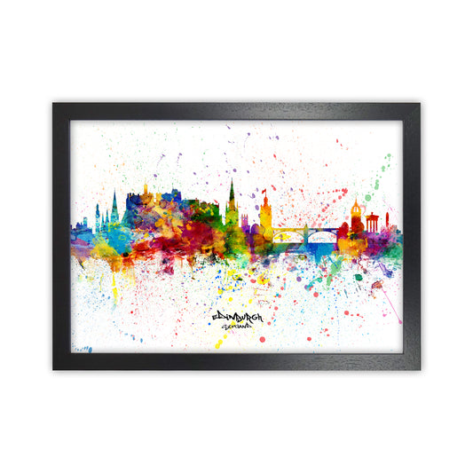 Edinburgh Scotland Skyline Splash Art Print by Michael Tompsett Black Grain