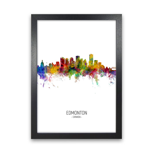 Edmonton Canada Skyline Portrait Art Print by Michael Tompsett Black Grain