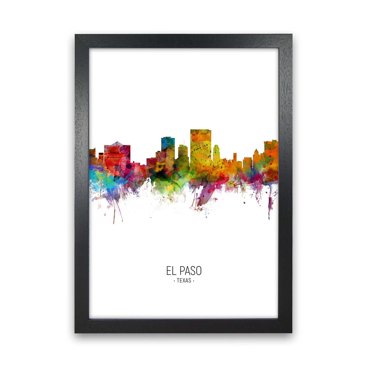 El Paso Texas Skyline Portrait Art Print by Michael Tompsett Black Grain