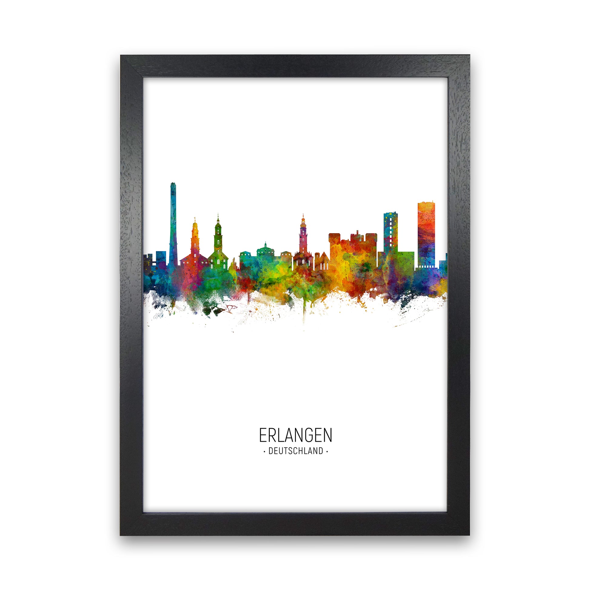 Erlangen Germany Skyline Portrait Art Print by Michael Tompsett Black Grain