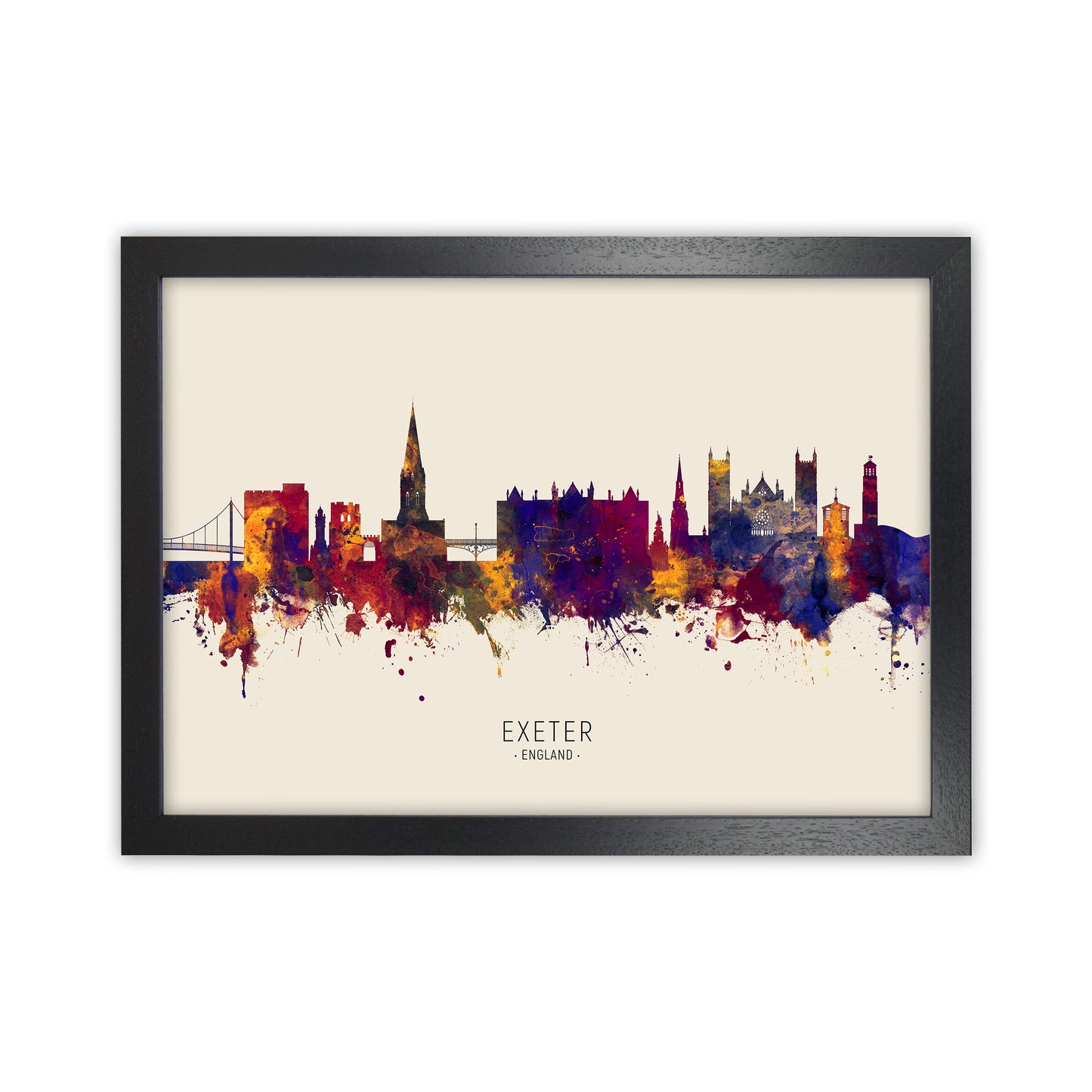 Exeter England Skyline Autumn City Name Art Print by Michael Tompsett Black Grain