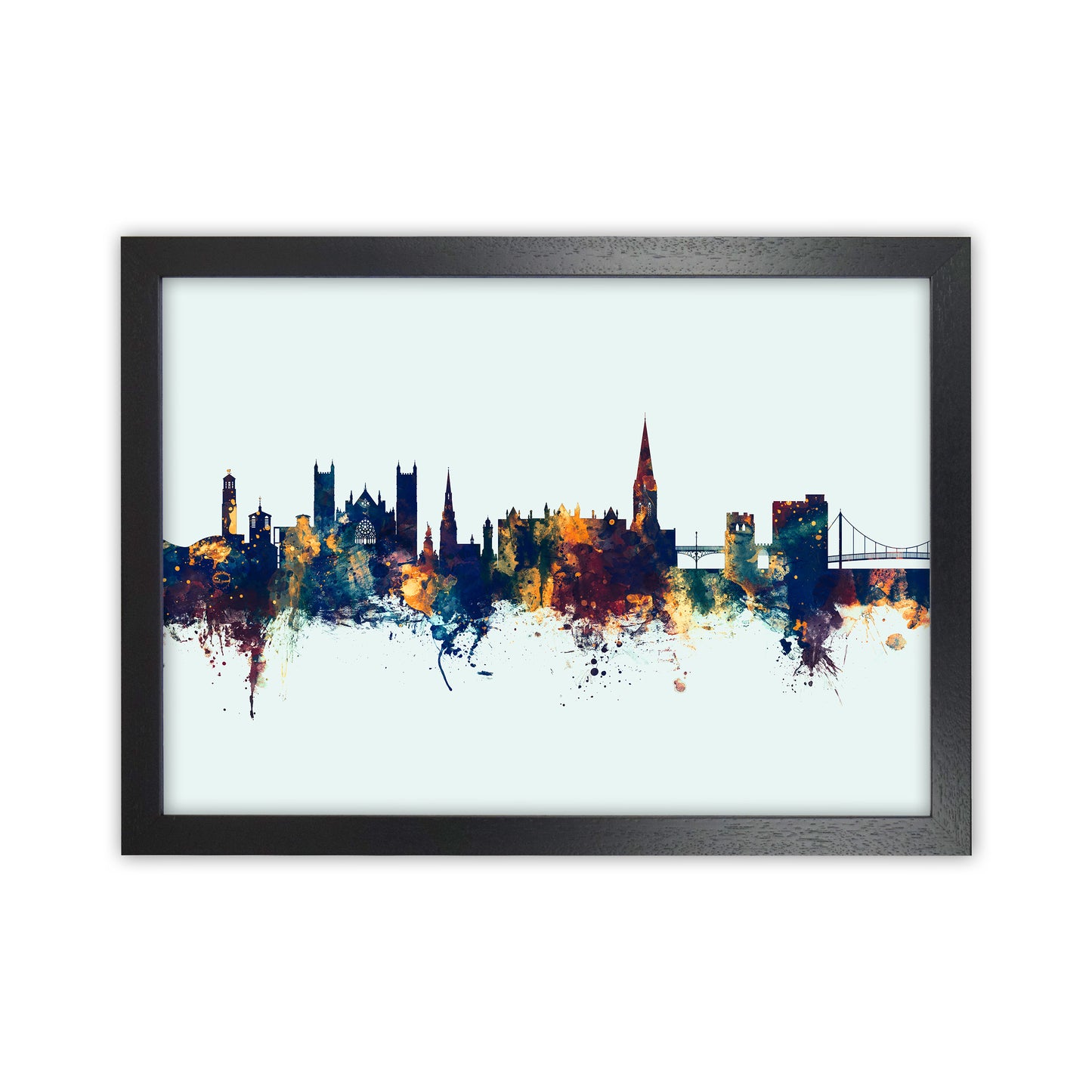 Exeter England Skyline Blue Orange Art Print by Michael Tompsett Black Grain