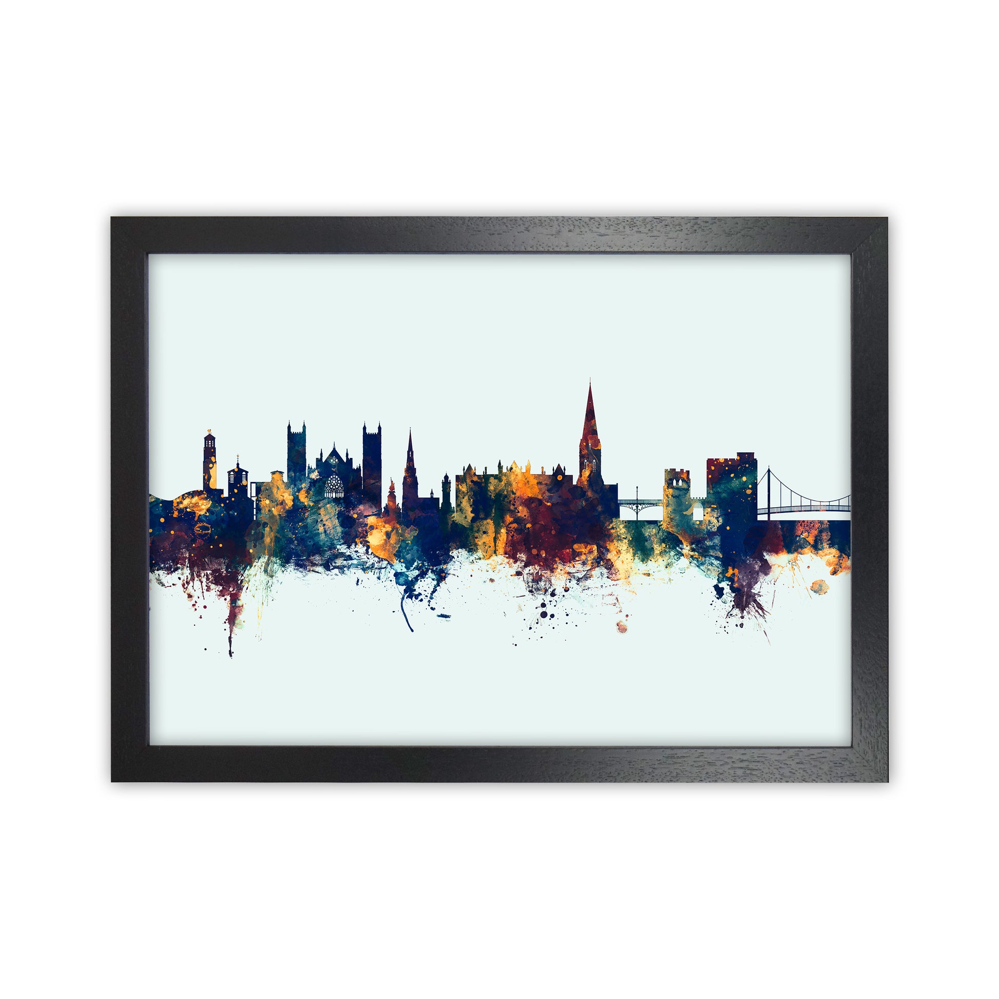 Exeter England Skyline Blue Orange Art Print by Michael Tompsett Black Grain