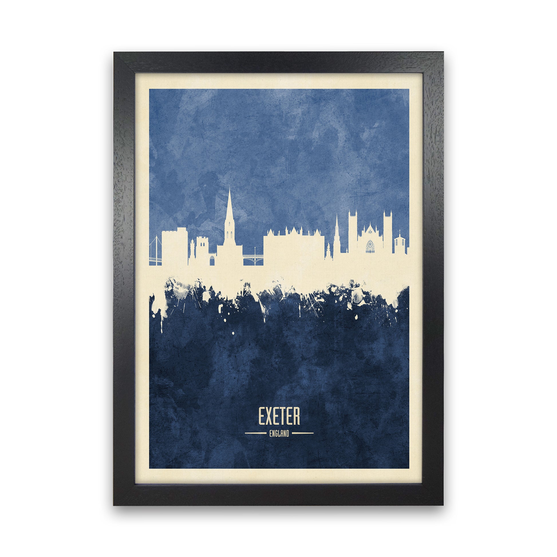 Exeter England Skyline Portrait Navy Art Print by Michael Tompsett Black Grain