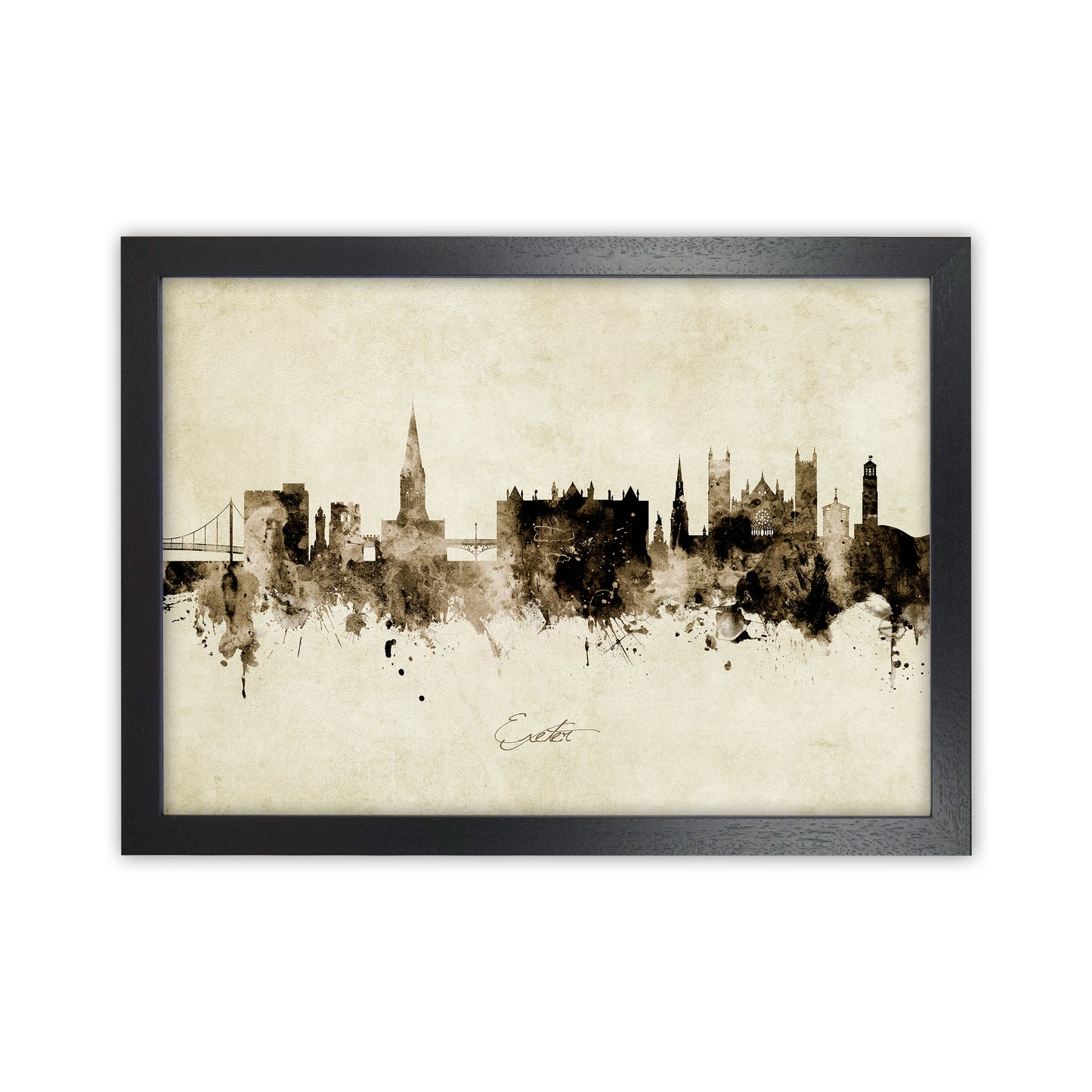 Exeter England Skyline Vintage Art Print by Michael Tompsett Black Grain