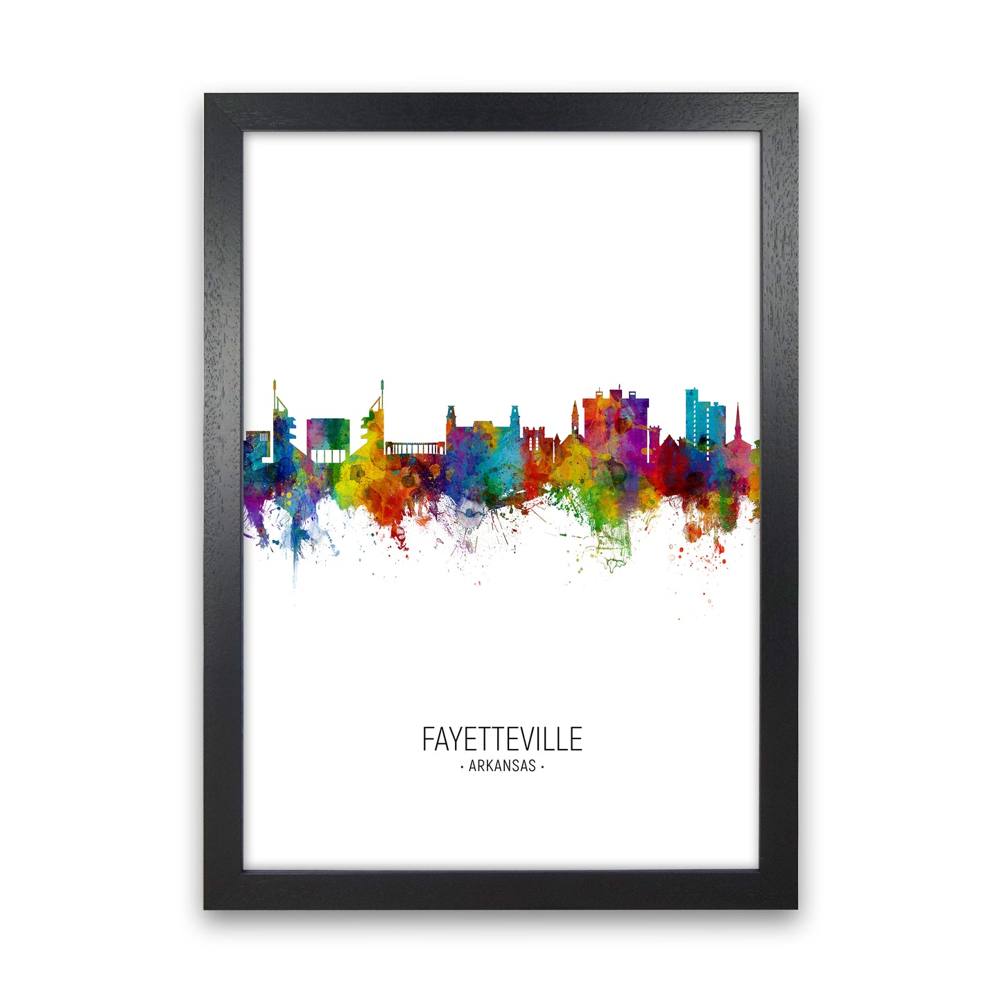 Fayetteville Arkansas Skyline Portrait Art Print by Michael Tompsett Black Grain