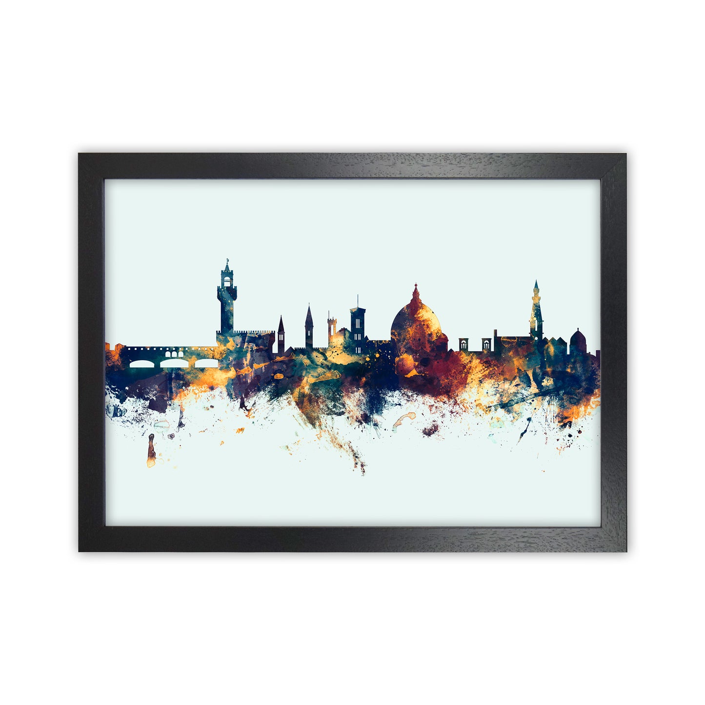 Florence Italy Skyline Blue Orange Art Print by Michael Tompsett Black Grain