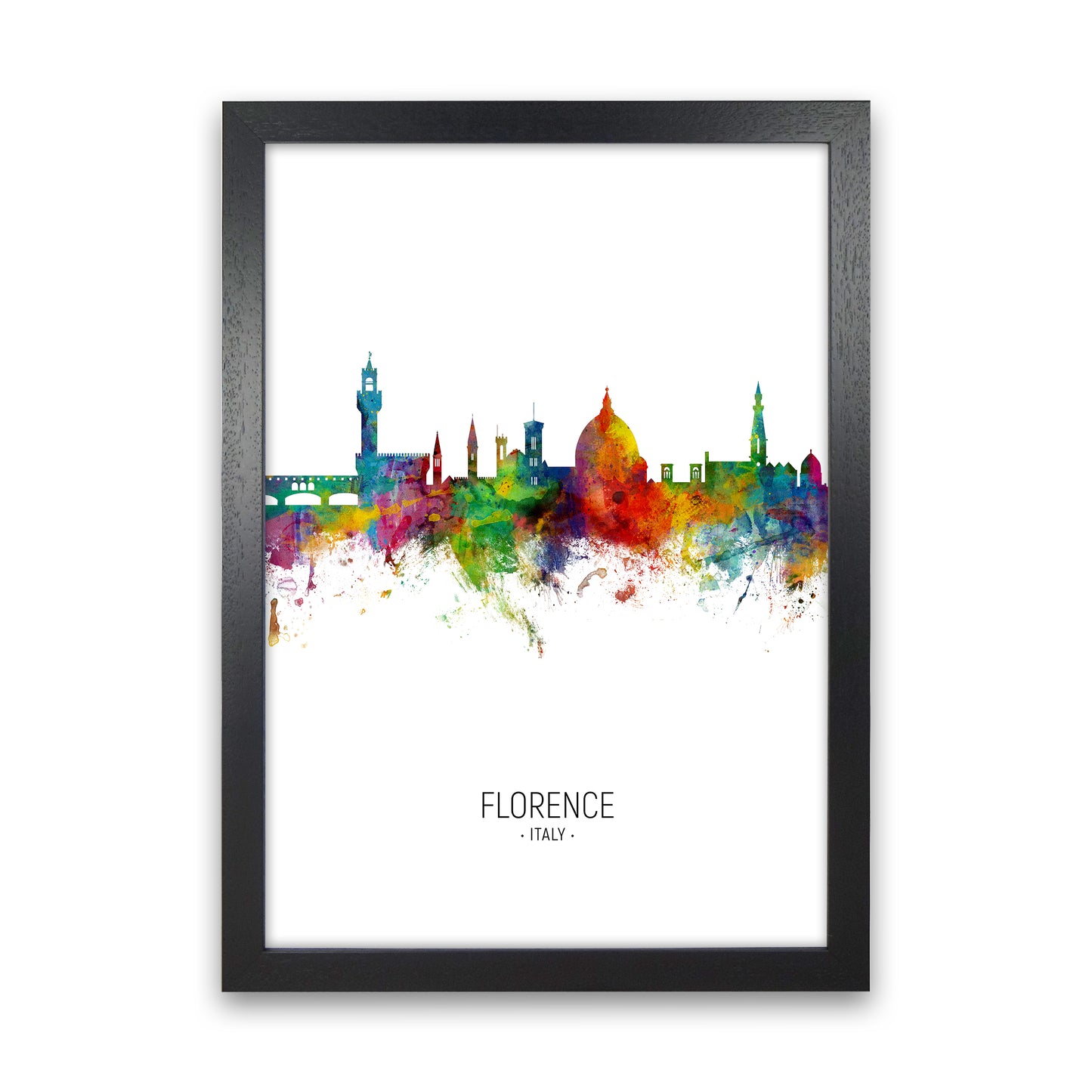 Florence Italy Skyline Portrait Art Print by Michael Tompsett Black Grain