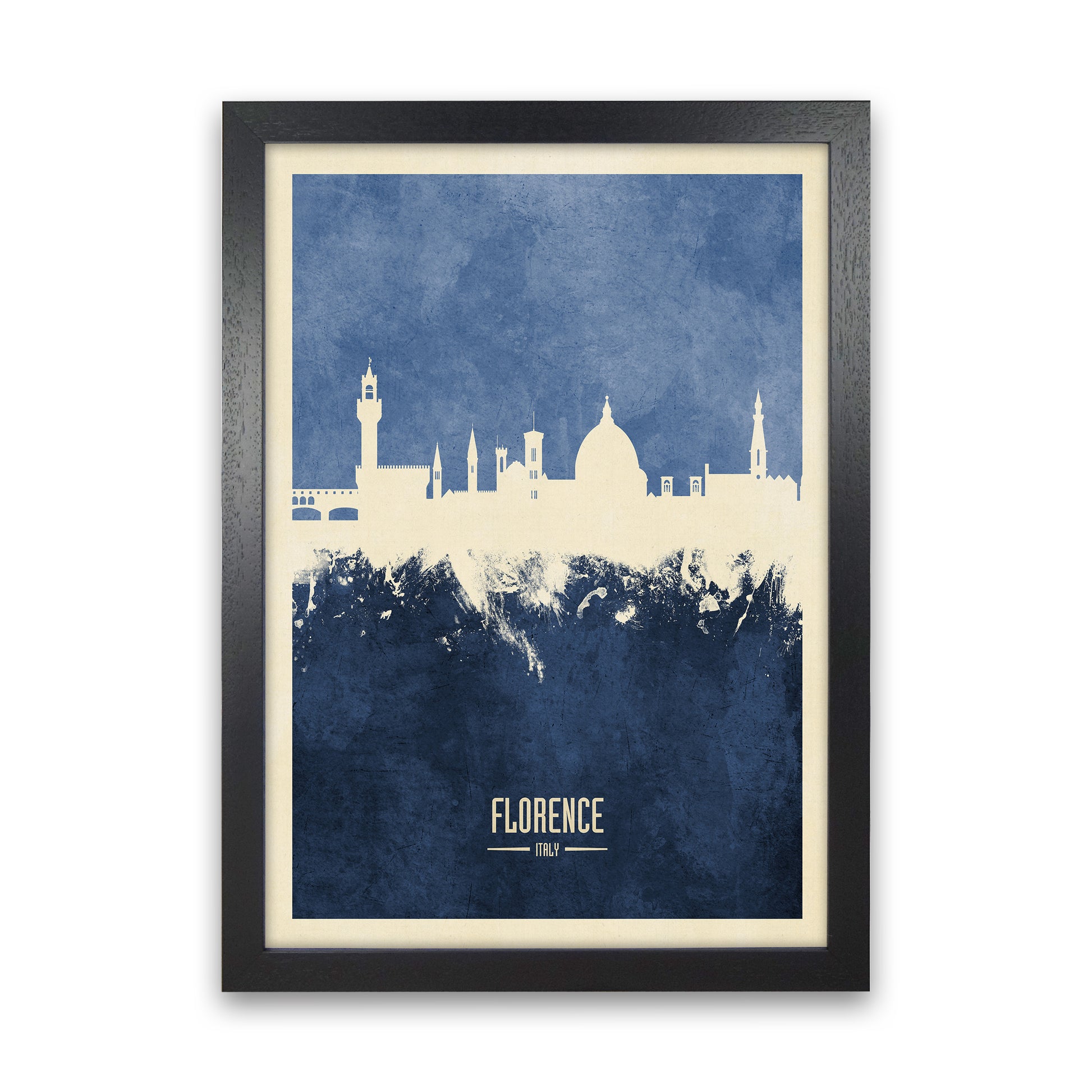 Florence Italy Skyline Portrait Navy Art Print by Michael Tompsett Black Grain
