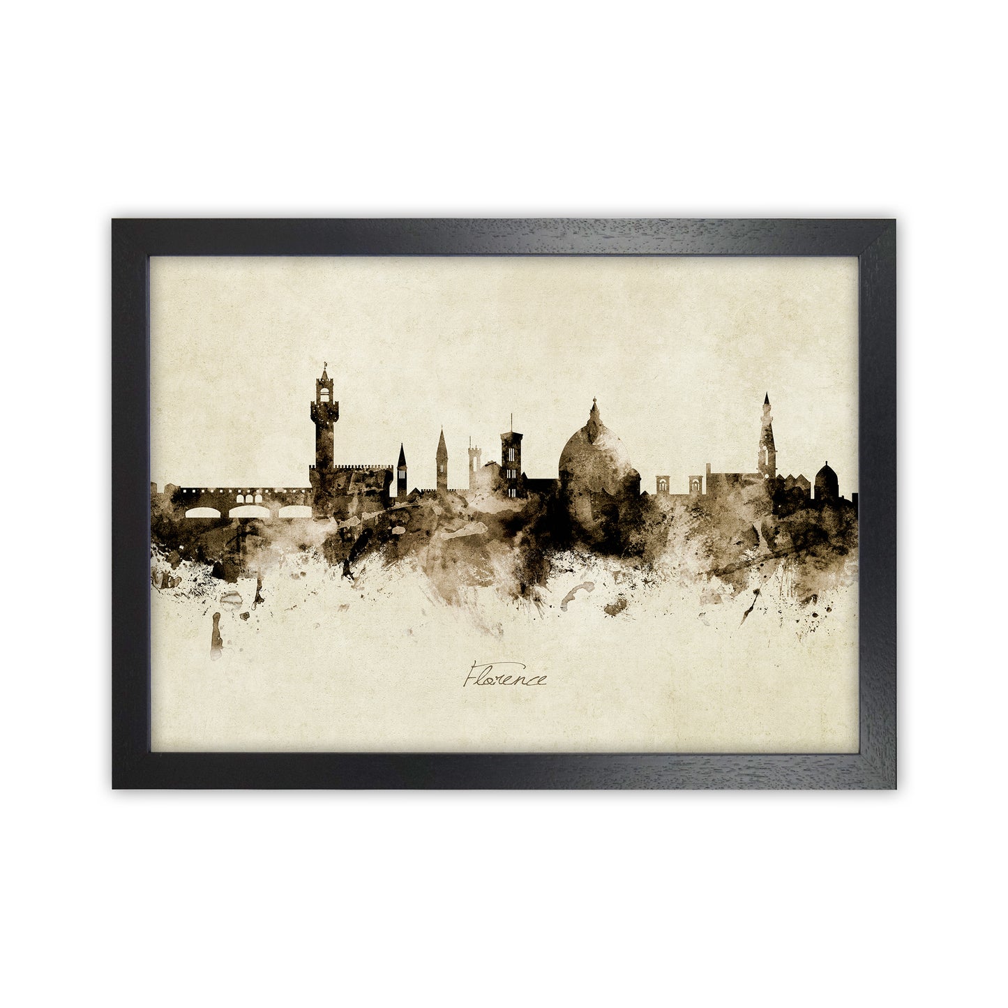Florence Italy Skyline Vintage Art Print by Michael Tompsett Black Grain