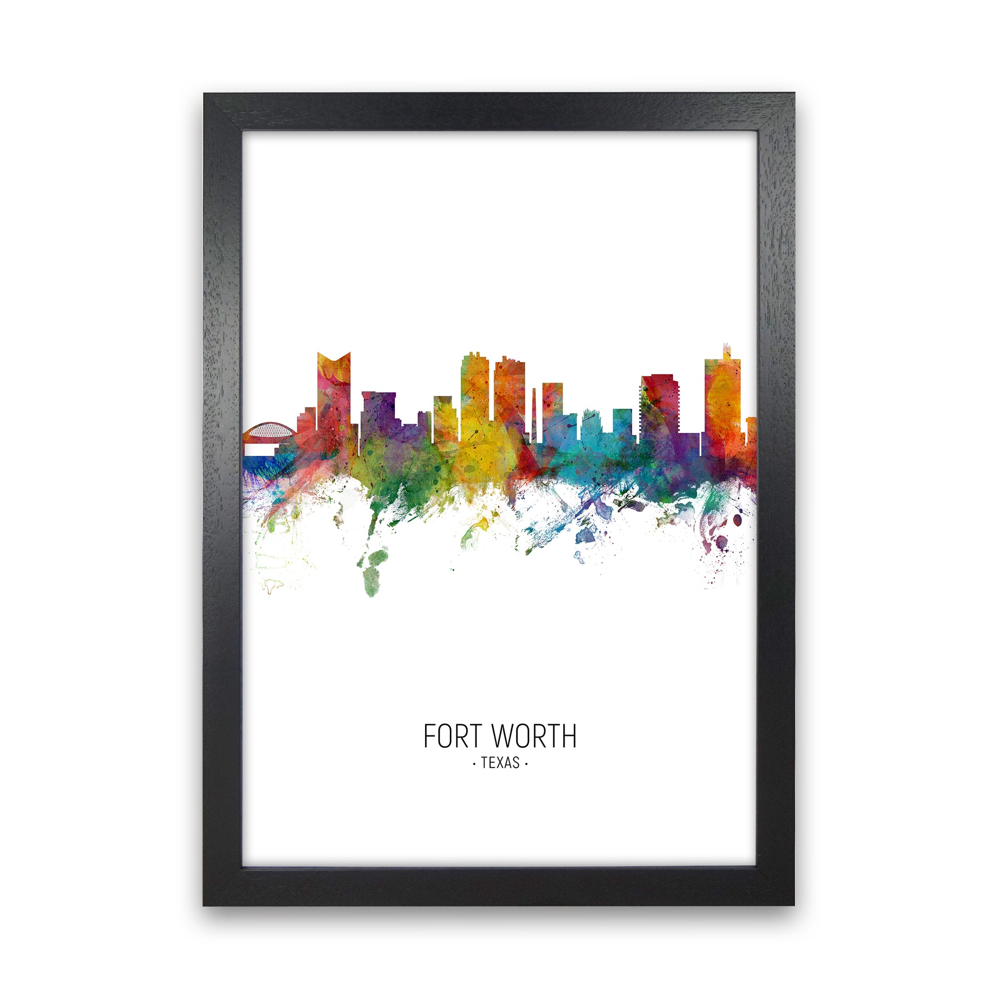 Fort Worth Texas Skyline Portrait Art Print by Michael Tompsett Black Grain