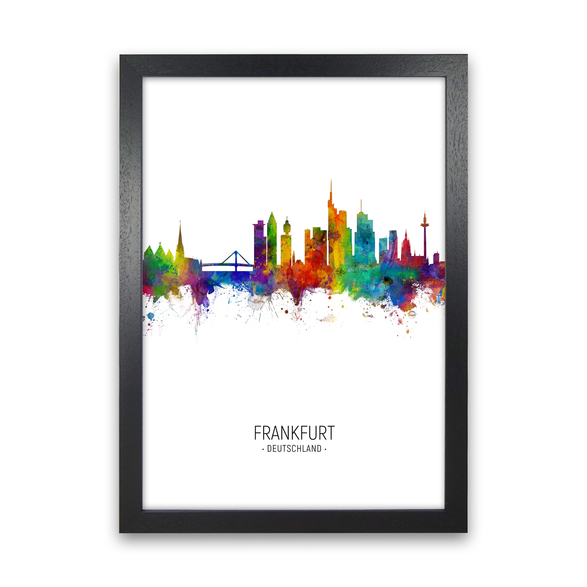 Frankfurt Germany Skyline Portrait Art Print by Michael Tompsett Black Grain