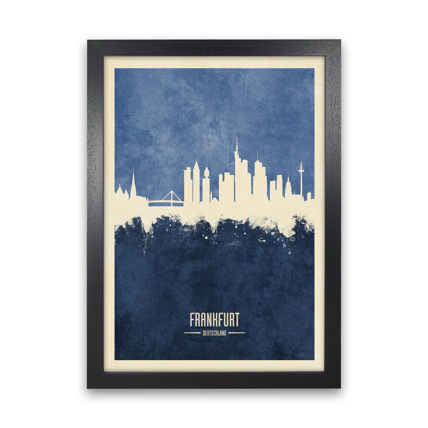 Frankfurt Germany Skyline Portrait Navy Art Print by Michael Tompsett Black Grain