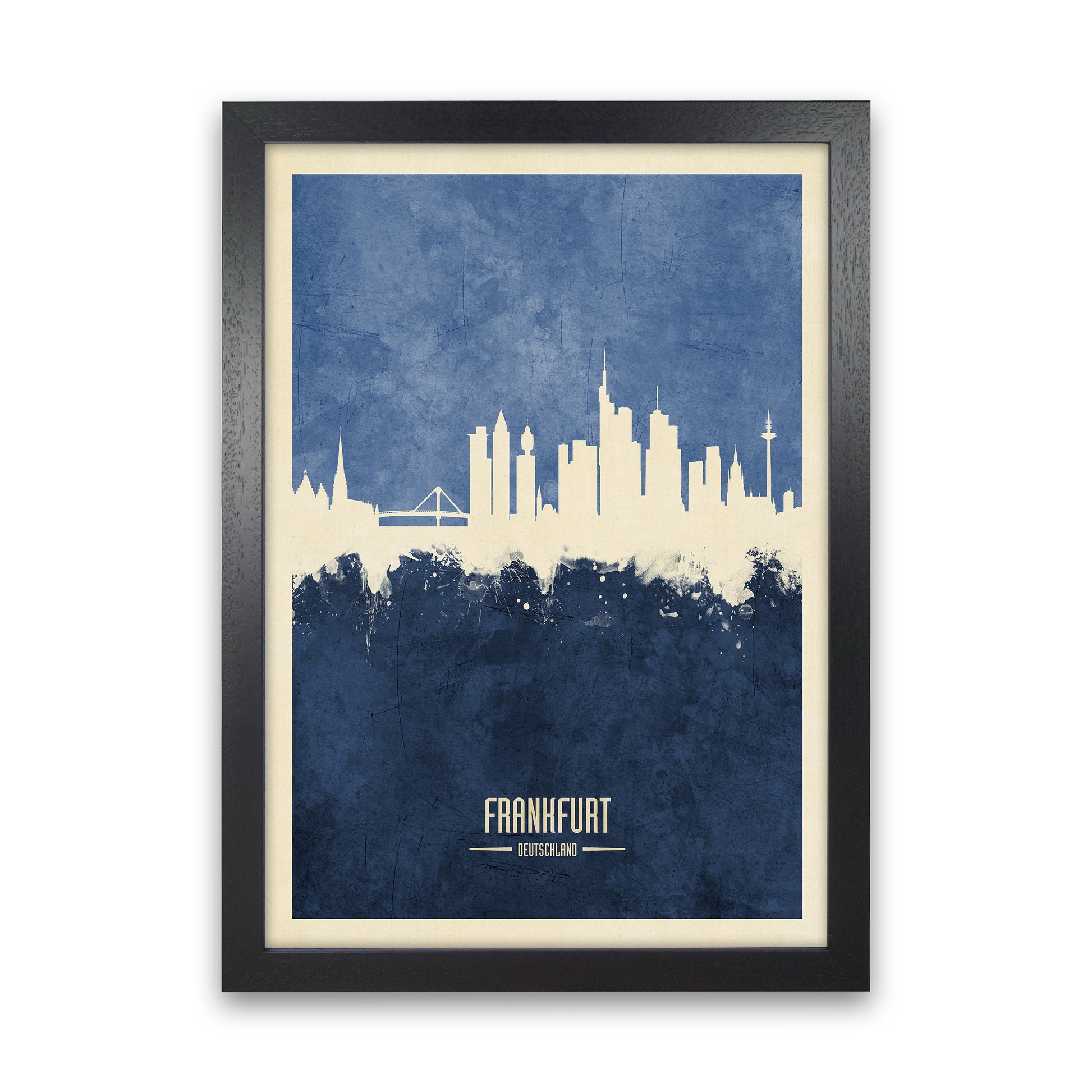 Frankfurt Germany Skyline Portrait Navy Art Print by Michael Tompsett Black Grain