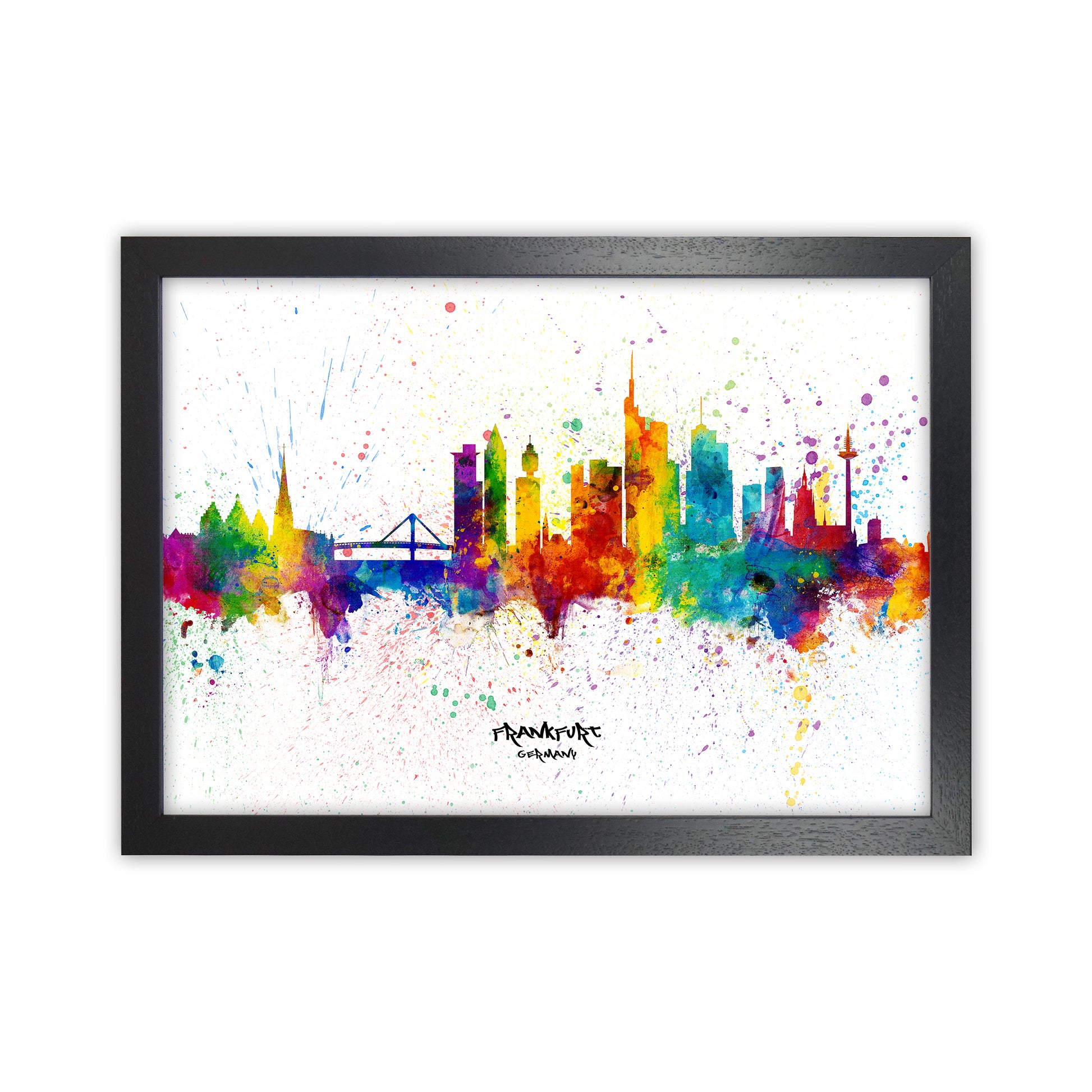 Frankfurt Germany Skyline Splash Art Print by Michael Tompsett Black Grain