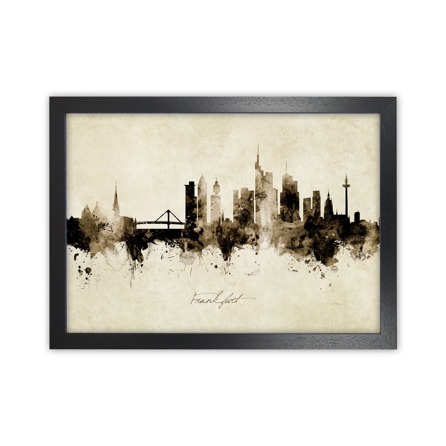 Frankfurt Germany Skyline Vintage Art Print by Michael Tompsett Black Grain