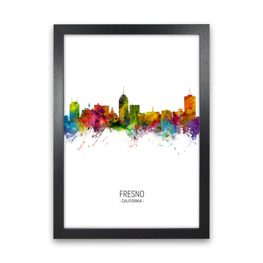 Fresno California Skyline Portrait Art Print by Michael Tompsett Black Grain