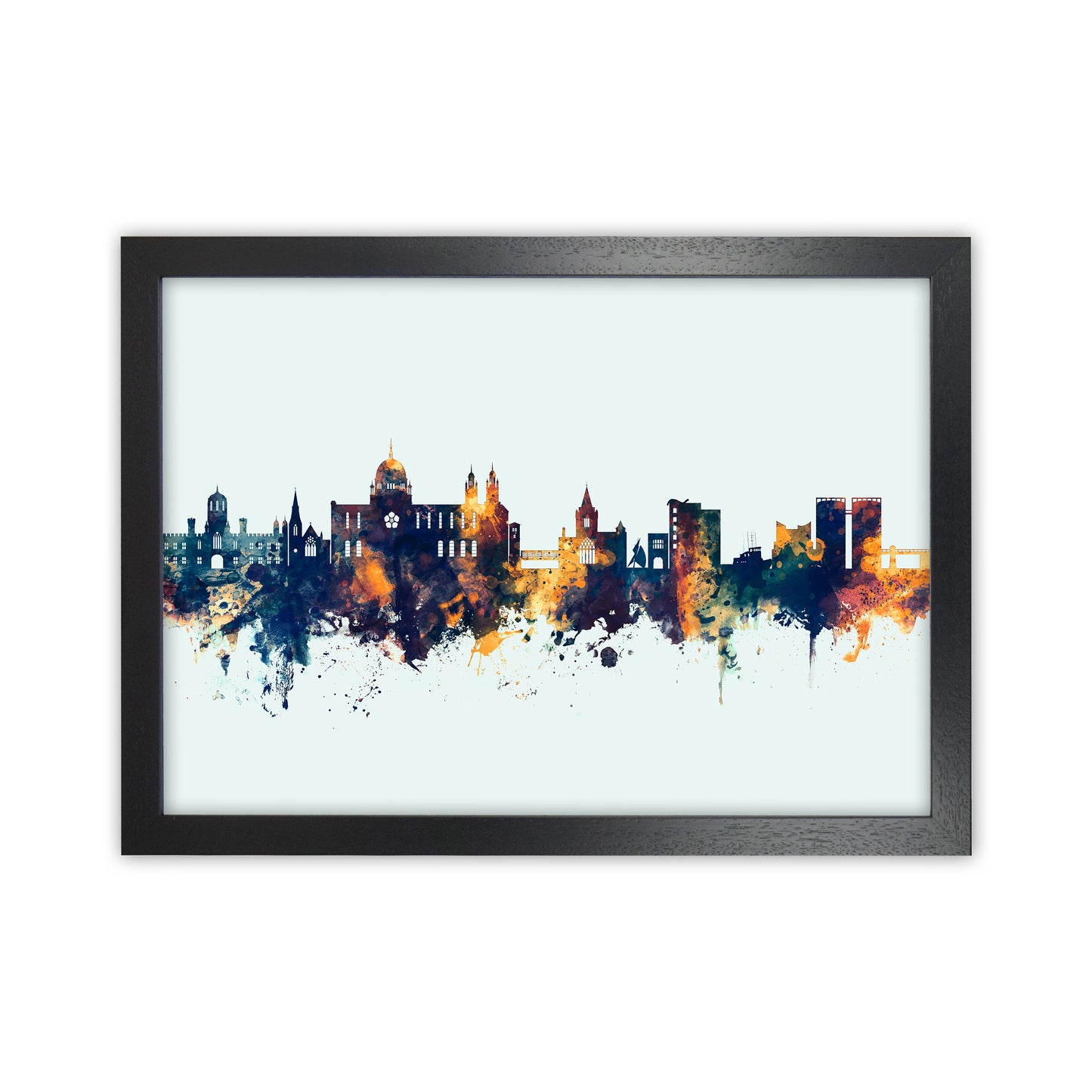 Galway Ireland Skyline Blue Orange Art Print by Michael Tompsett Black Grain