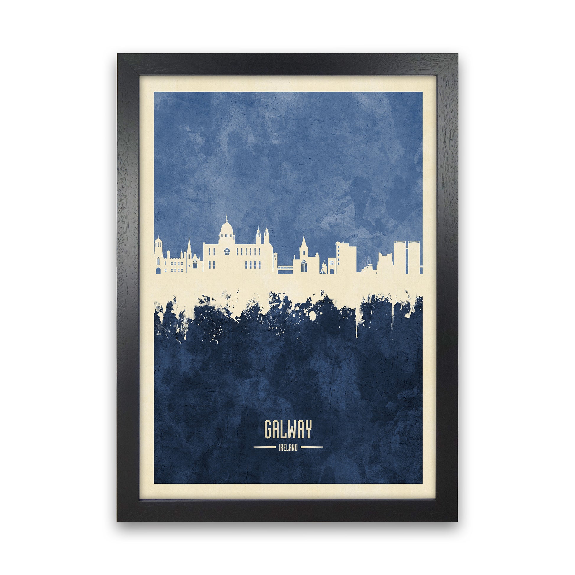 Galway Ireland Skyline Portrait Navy Art Print by Michael Tompsett Black Grain