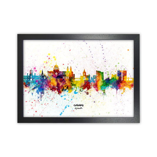 Galway Ireland Skyline Splash Art Print by Michael Tompsett Black Grain