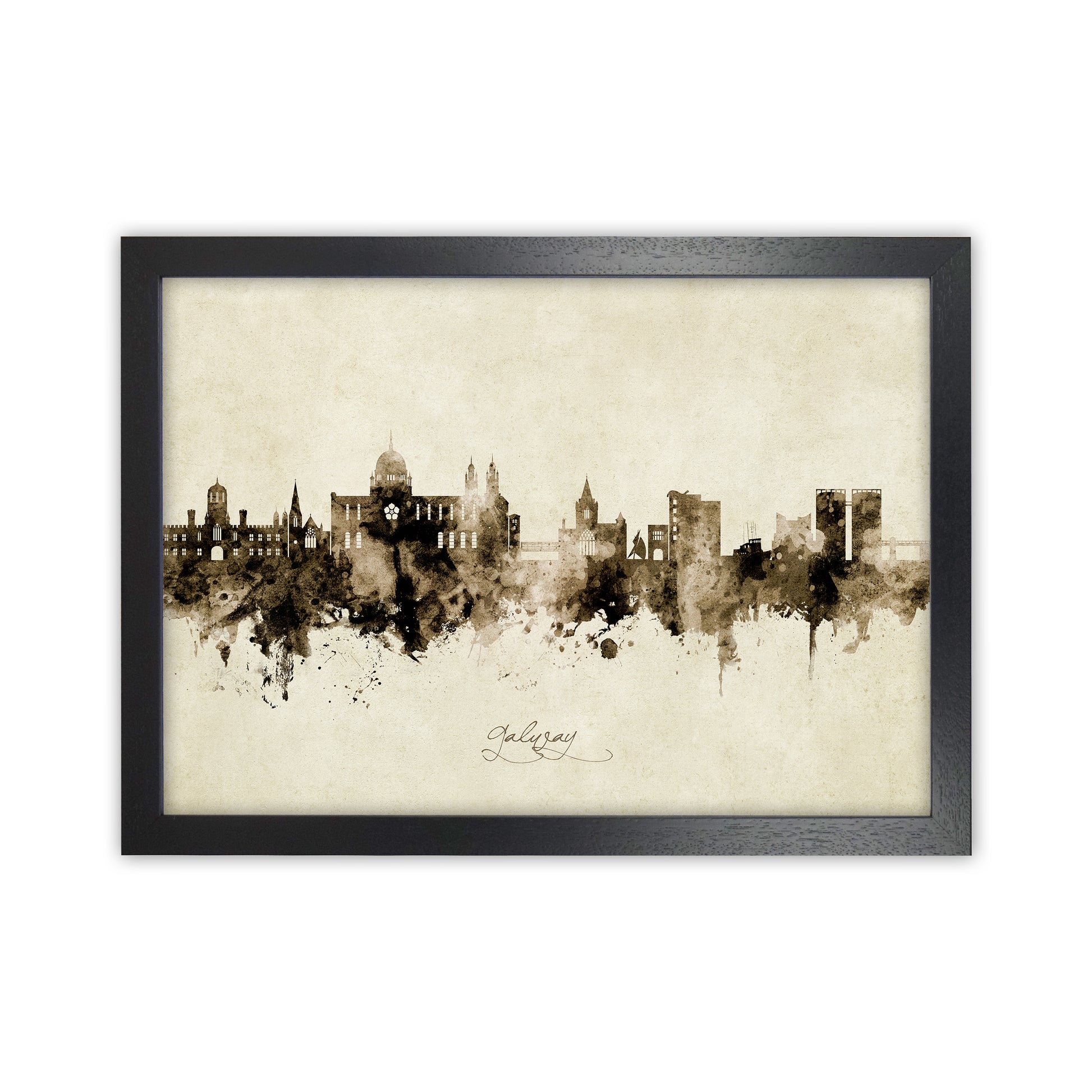 Galway Ireland Skyline Vintage Art Print by Michael Tompsett Black Grain